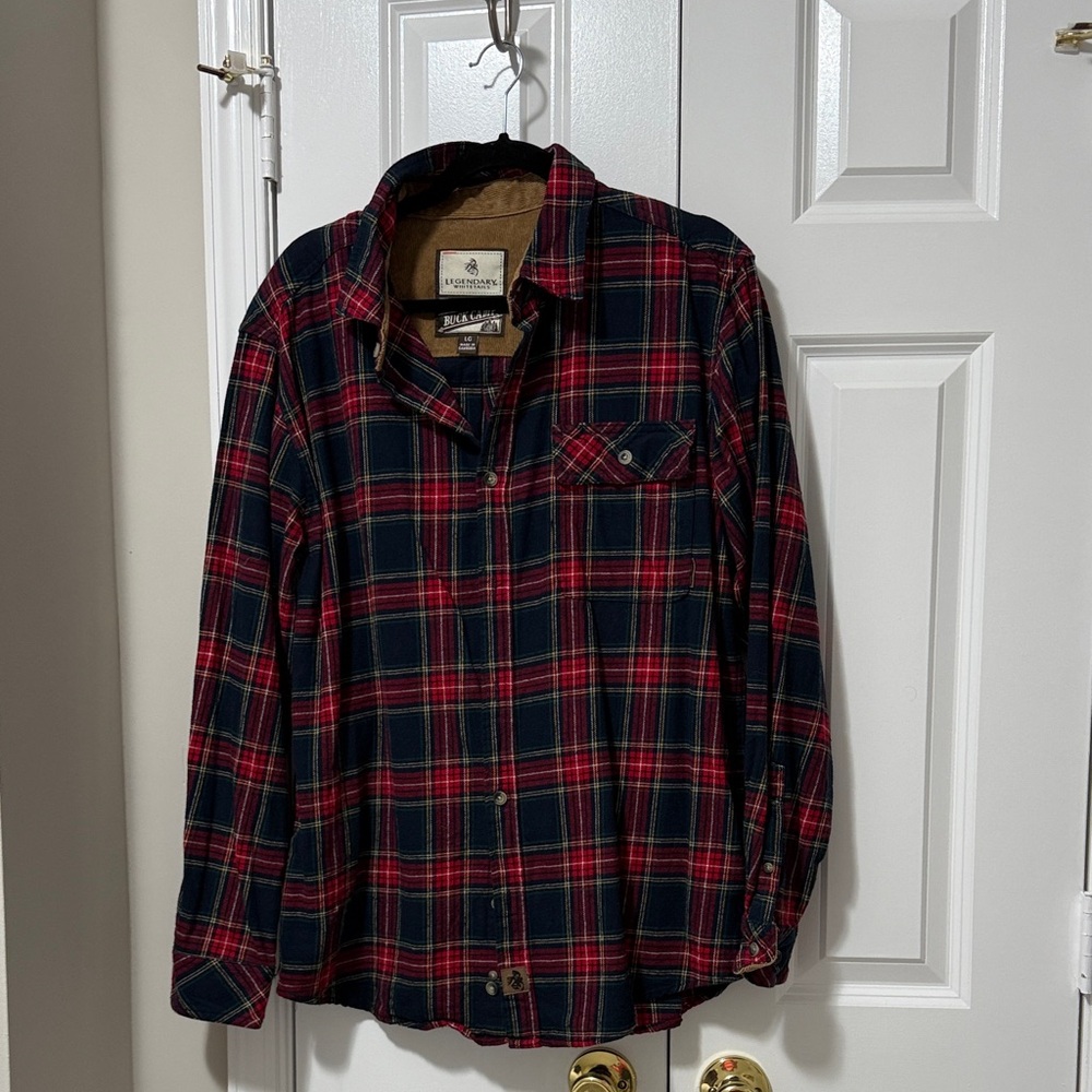 Legendary Whitetails Red and Black Plaid Casual Button Down Shirt